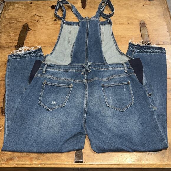 Women's Indigo Blue Side-Panel Skinny Ankle Denim Overalls Maternity Size XL - Picture 7 of 12